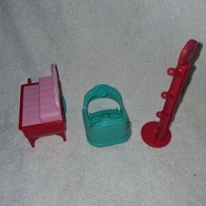 Vintage Polly Pocket Bluebird Furniture‎ Set - Bench, Basket, Coat Rack